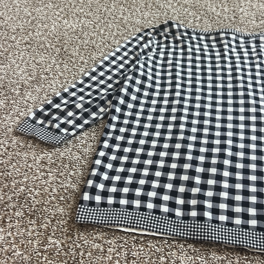 Talbots Charming Black and White Gingham 3/4 Sleeve Cardigan Sweater Size X = 12 - Picture 8 of 10